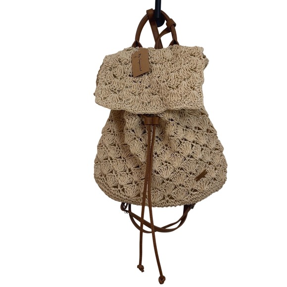 Galian Handbags - Galian My Imperial Beige Bihemian Straw Crochet Backpack ABG-1016 New With Tags